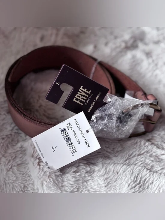 Frye Tan Genuine Leather Belt with Brushed Metal Buckle NWT - Picture 1 of 5